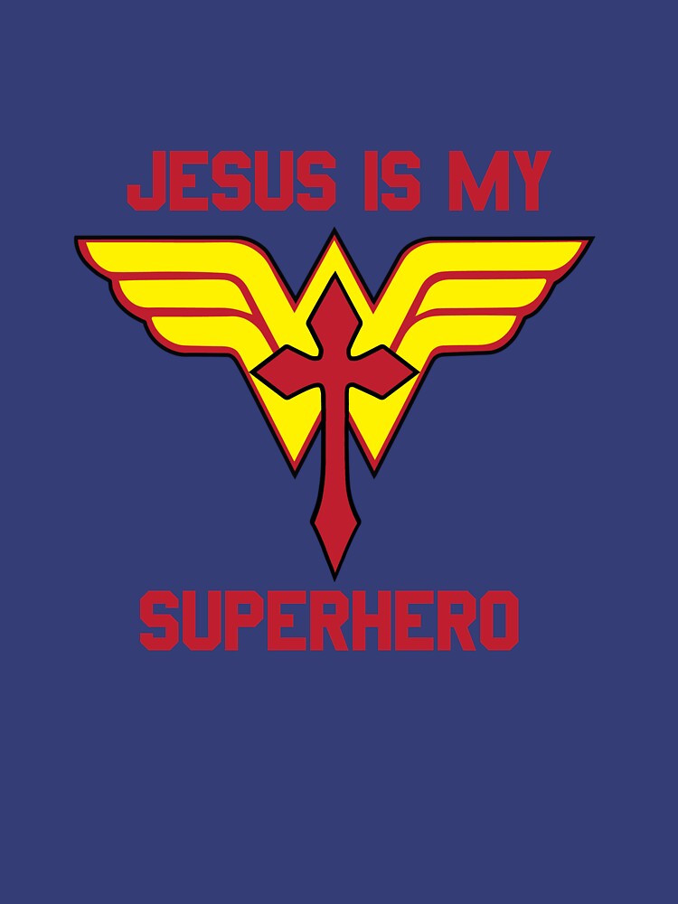 Thumbnail 3 of 3, Fitted V-Neck T-Shirt, Women's Jesus is my Superhero Christian T-shirt designed and sold by TCCPublishing.
