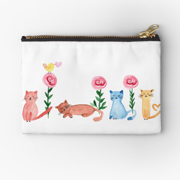 Watercolor - lovely cats and roses Zipper Pouch