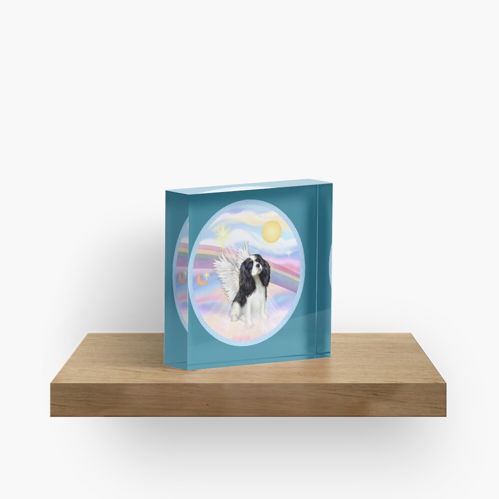 Tri Color Cavalier King Charles Spaniel in Heavens Clouds Acrylic Block