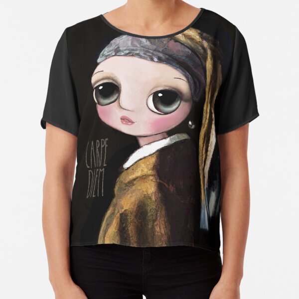 The girl with the pearl earring, big eyes art by Margherita Arrighi Chiffon Top