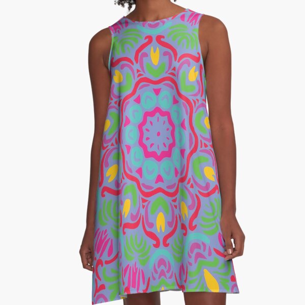 Startling Bright Floral Mandala A-Line Dress