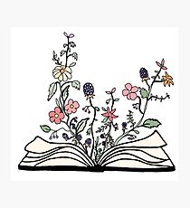 flowers growing from book Photographic Print