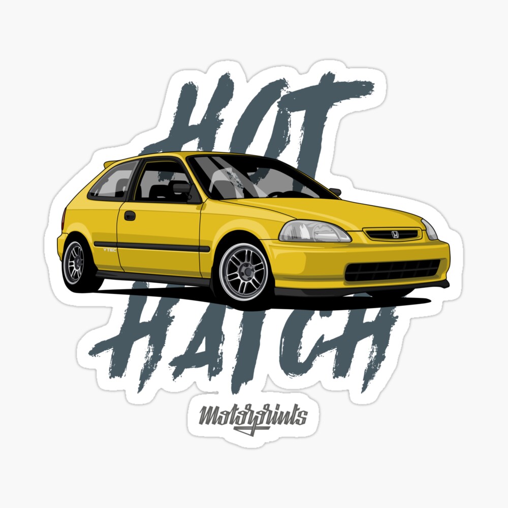 Hot Hatch Civic Ek Yellow Poster By Motorprints Redbubble