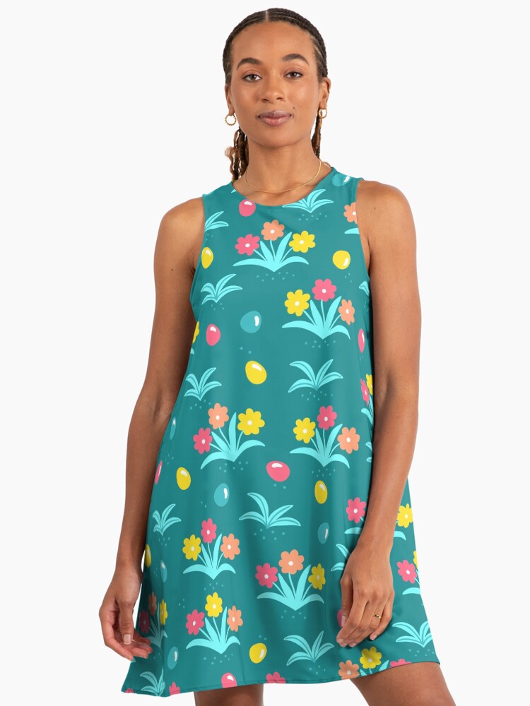Easter Flower Pattern With Tiny Easter Eggs A-Line Dress