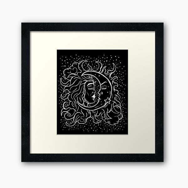 Sun & Moon Gothic Witchy handgezeichneten Design Gerahmter Kunstdruck