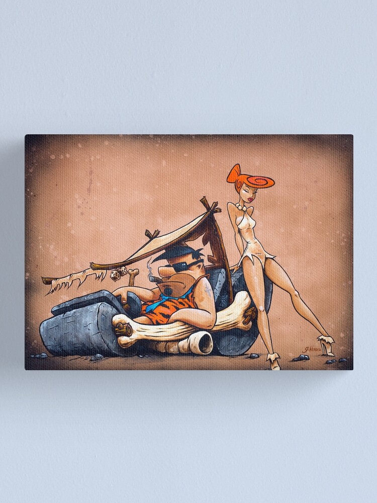 Alternate view of The Flintstones go Lowbrow Canvas Print