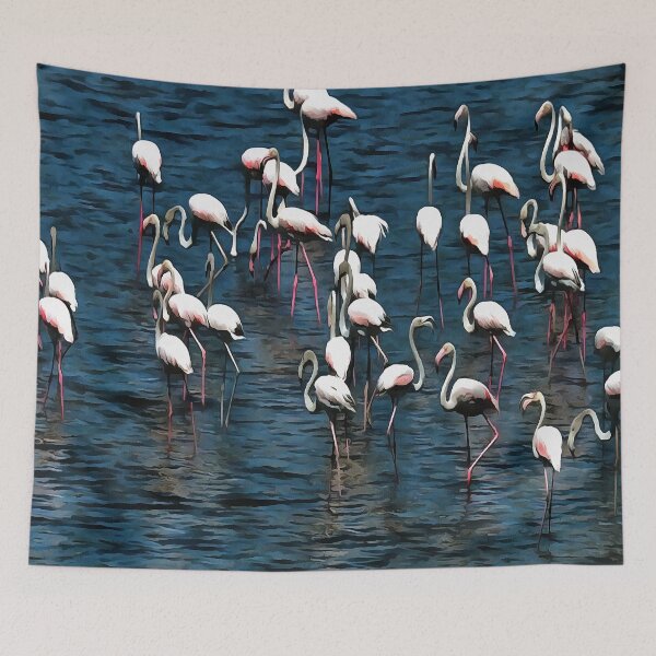Item preview, Flamingo Birds In Pink and White On Inkwell Blue designed and sold by taiche.