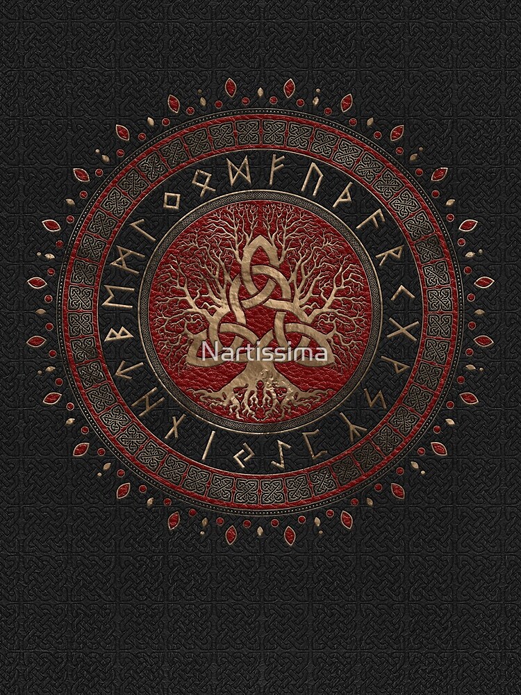 Tree of life with Triquetra Black Red Leather and gold by Nartissima