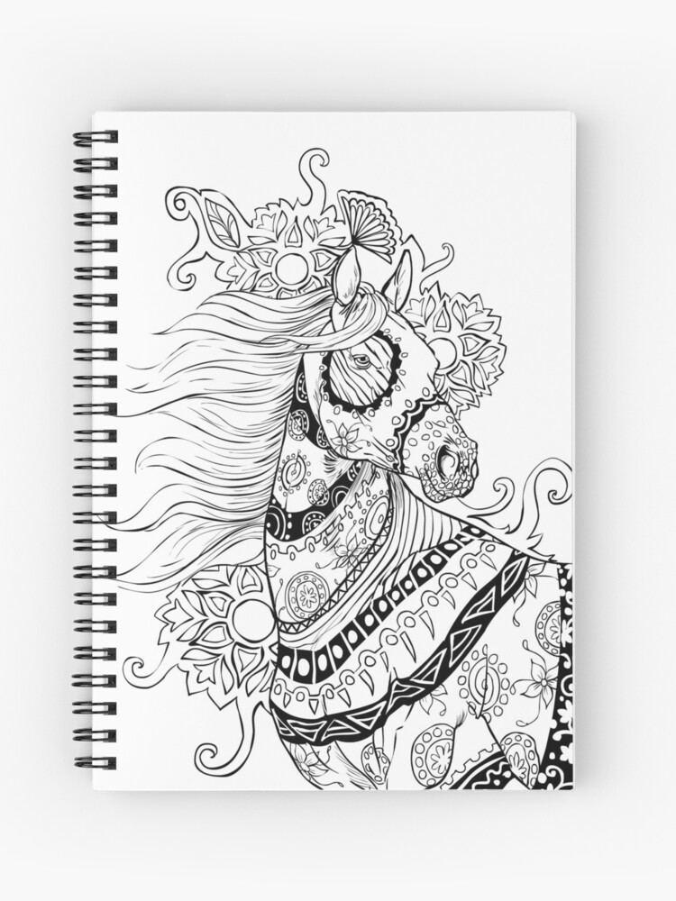 Cahier A Spirale Coloriage Pour Adulte Cheval Par Yuna26 Redbubble
