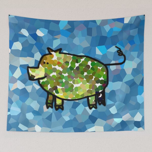Aperçu de l'œuvre Année du cochon 2019 - Cochon vert sur bleu aqua créée et vendue par ellenhenry.