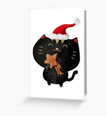 Christmas Black Cute Cat Greeting Card