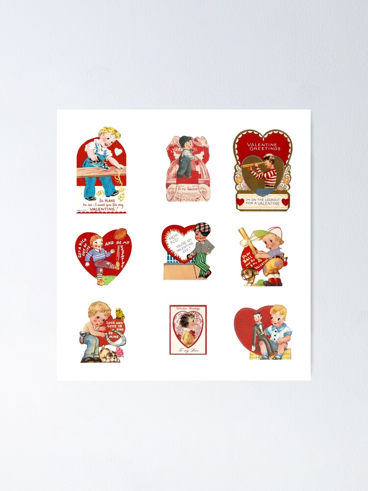 Vintage Valentines Sticker Pack for Boys Poster for Sale by CafePretzel