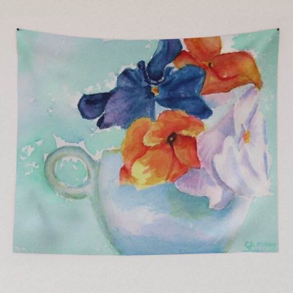 Item preview, Colorful Pansies in a Cup in Watercolors designed and sold by Sue Chorney.