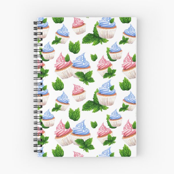 Item preview, Pattern with pink and blue cupcakes and mint, watercolor designed and sold by SASHA-MATBON.