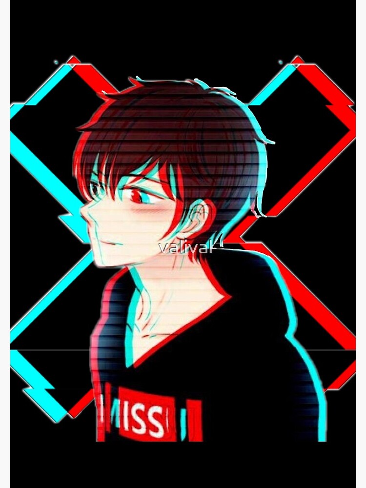 "Anime Boy Glitch Aesthetic" Spiral Notebook by valival