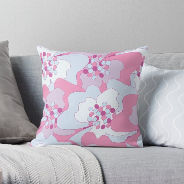 Pink, Blue Haze Passion Flowers Throw Pillow