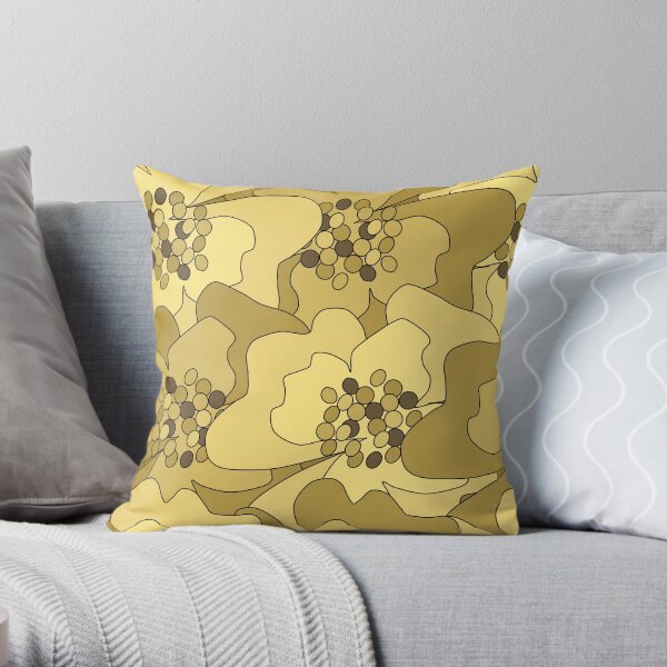 Vanilla Ochre Passion Flowers Throw Pillow