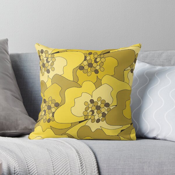 Yellow Ochre Passion Flowers Throw Pillow