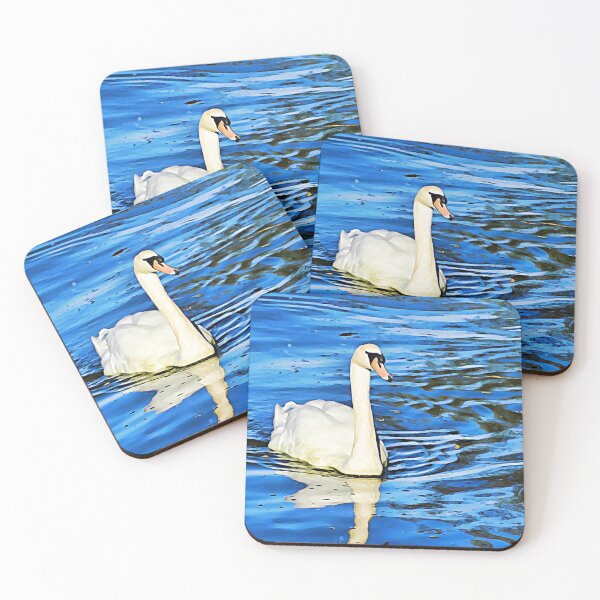 White Swan in Deep Blue Water Coasters (Set of 4)