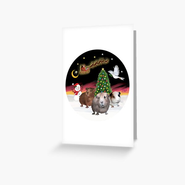 Santa's Night Flight with Three Guinea Pigs Greeting Card