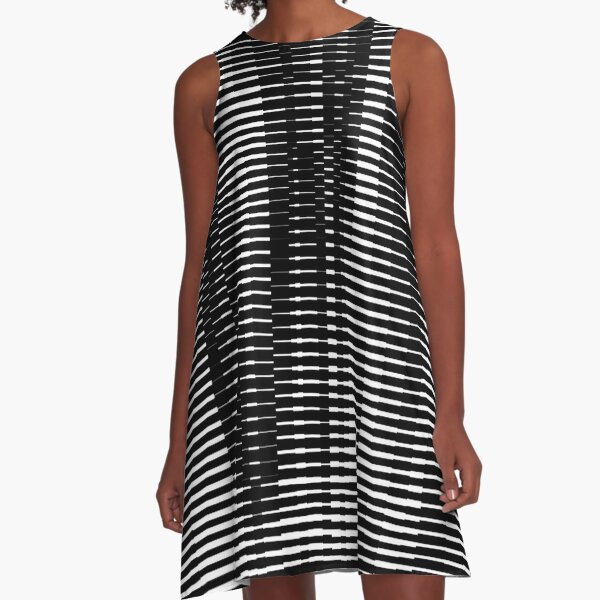 monochrome, design, pattern, abstract, horizontal, striped, no people, textured, retro style, in a row, backgrounds A-Line Dress