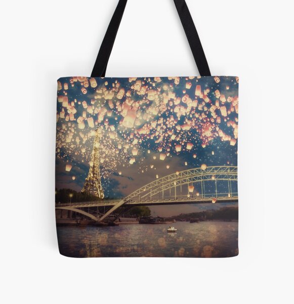 Love Wish Lanterns over Paris All Over Print Tote Bag
