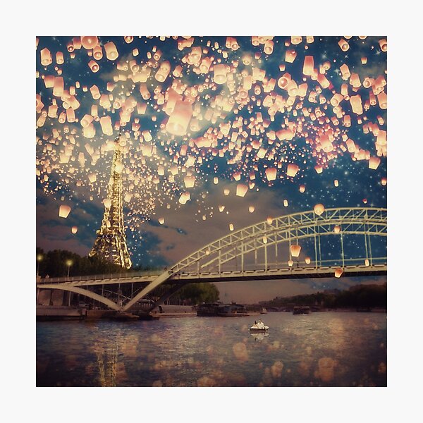 Love Wish Lanterns over Paris Photographic Print