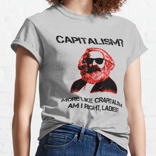 Vista previa del artículo con la obra «Camiseta divertida del capitalismo comunista Karl Marx Capitalism», diseñado y vendido por Creekman Designs.