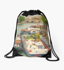 Boats On The Seine Drawstring Bag