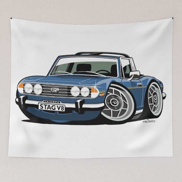 Item preview, Triumph Stag caricature blue designed and sold by car2oonz.
