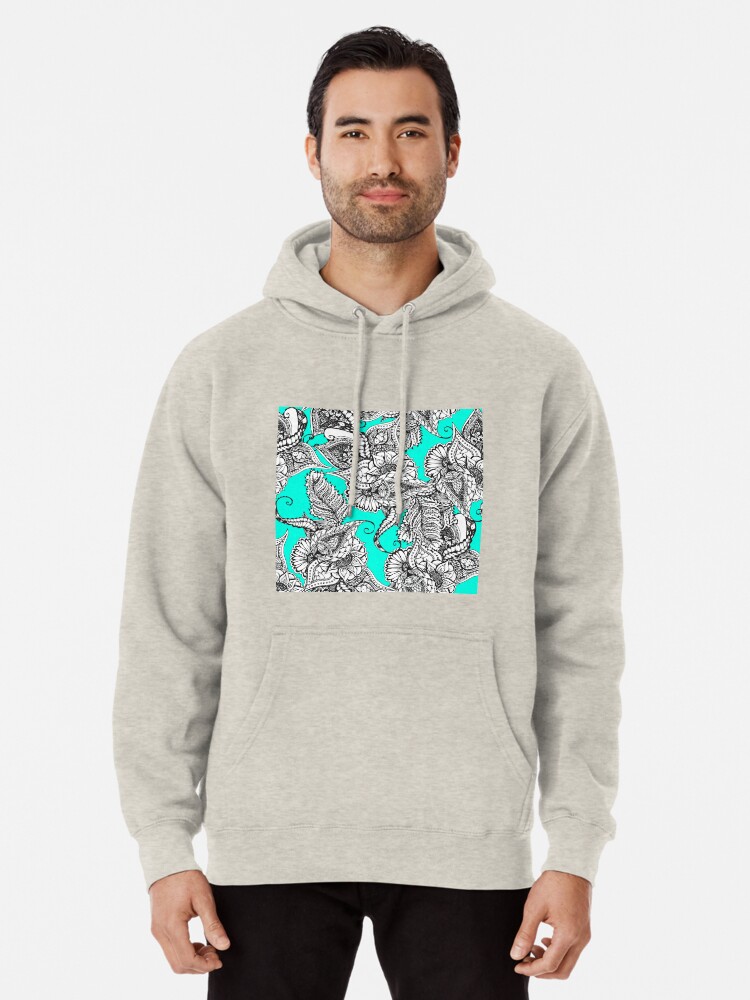 black and turquoise hoodie