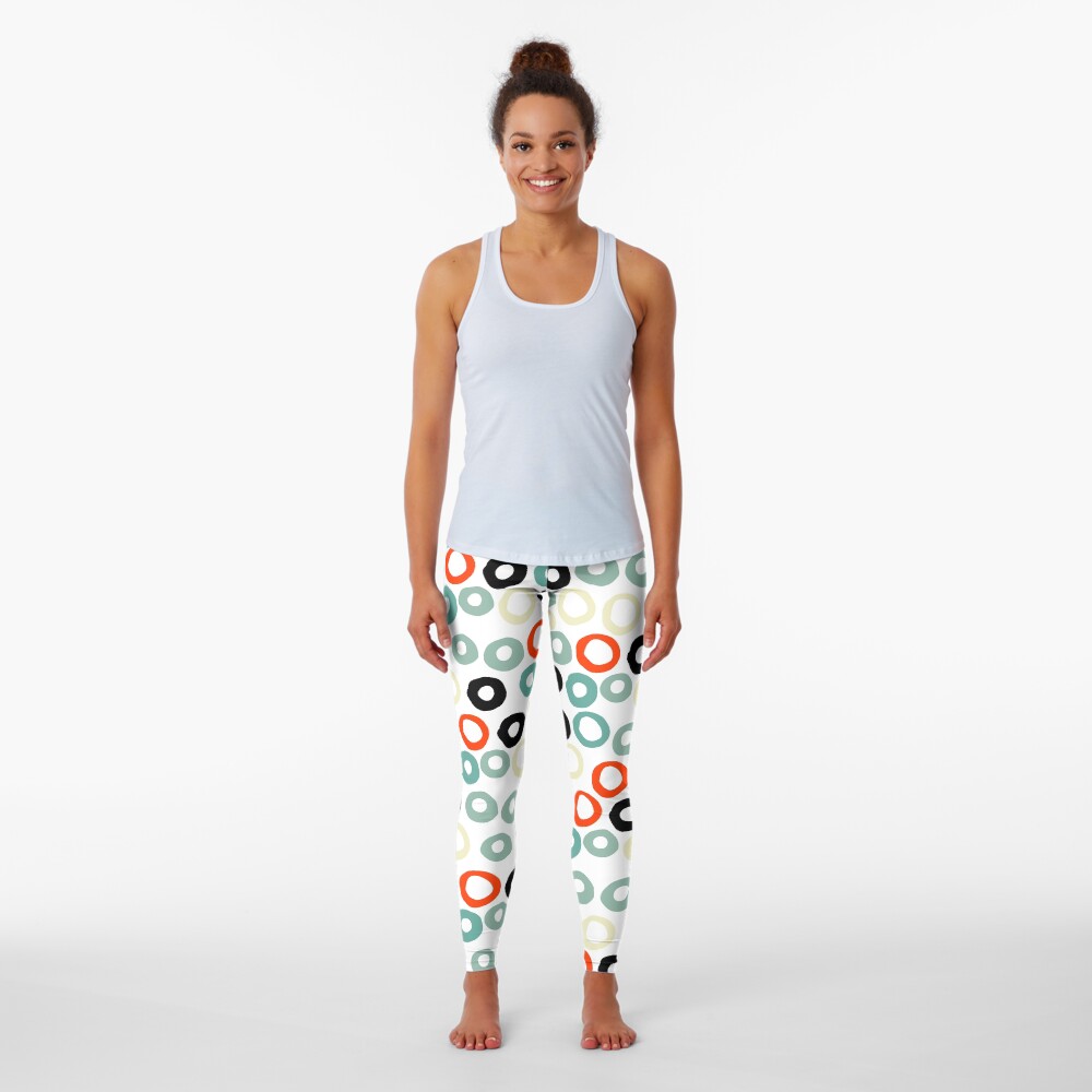 Hand painted pastel red green ivory watercolor polka dots Leggings