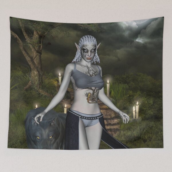 Item preview, The dark fairy with black wolf in the night designed and sold by nicky2342.