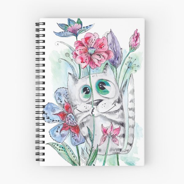 Artikelvorschau, Lustige Aquarell Katze mit Blumen entworfen und verkauft von kisikoida.