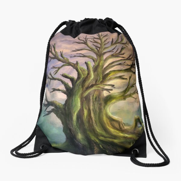 Painting of a colorful scenery with an old big tree Drawstring Bag