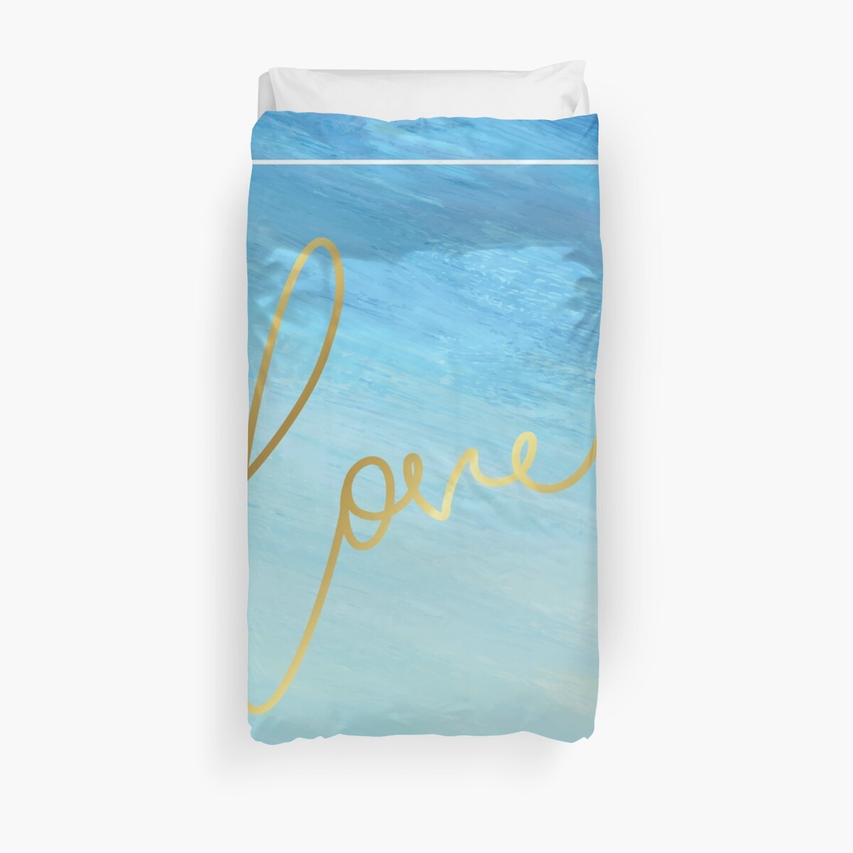 Love Gold Typography On Blue Water Colour Duvet Cover By