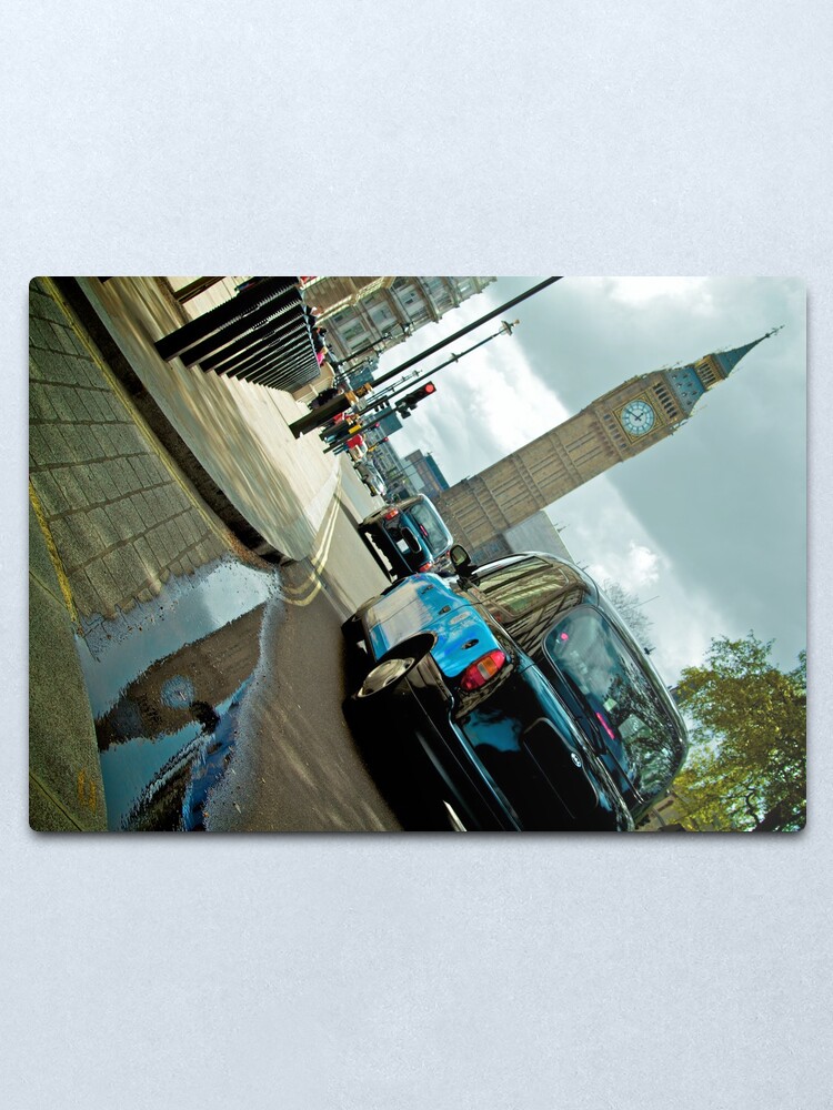 Alternate view of Big Ben in Puddle with Black Cab Metal Print