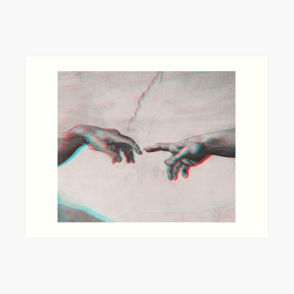 The Creation of Adam in GLITCH - Wall Tapestries Sistine Chapel near-touching hands of God and Adam Red Colorized Art Print