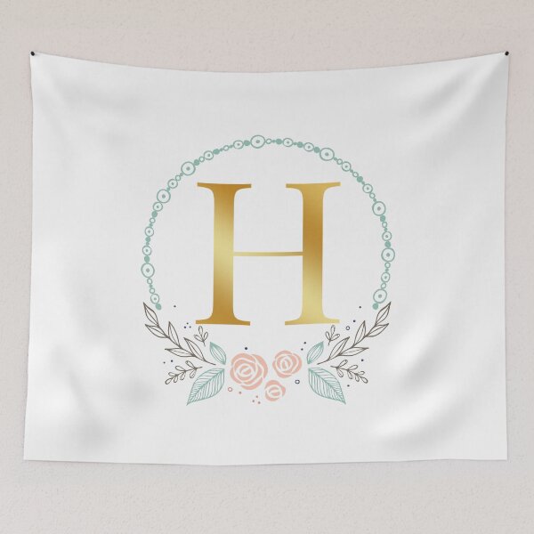 Item preview, Letter H monogram gold flowers designed and sold by Franja2.