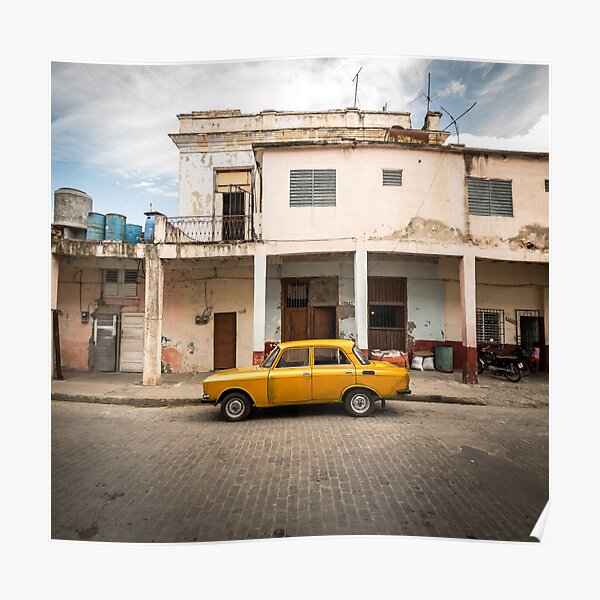 Bright yellow vintage car in La Havana, Cuba. Poster