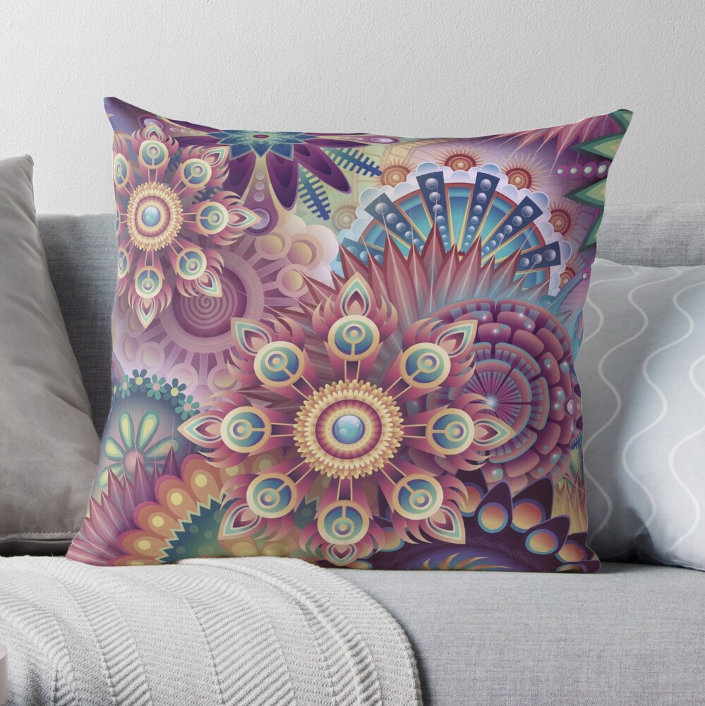 Psychedelic Kaleidoscope Abstract Wilderness Print Throw Pillow