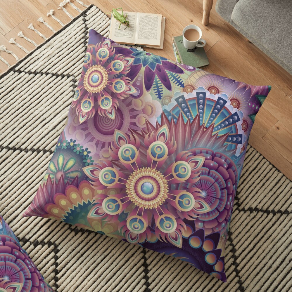 Psychedelic Kaleidoscope Abstract Wilderness Print Floor Pillow
