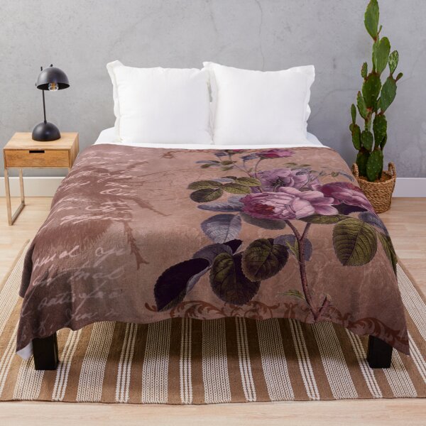 Rose Vintage Yet Rustic Floral Print Throw Blanket