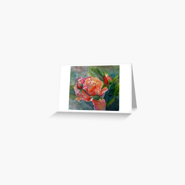 Peachy Rose watercolor by CheyAnne Sexton Greeting Card