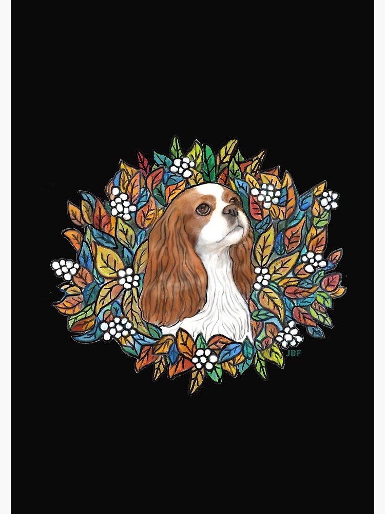 Blenheim Cavalier King Charles in Garden Wreath by JeanBFitzgerald
