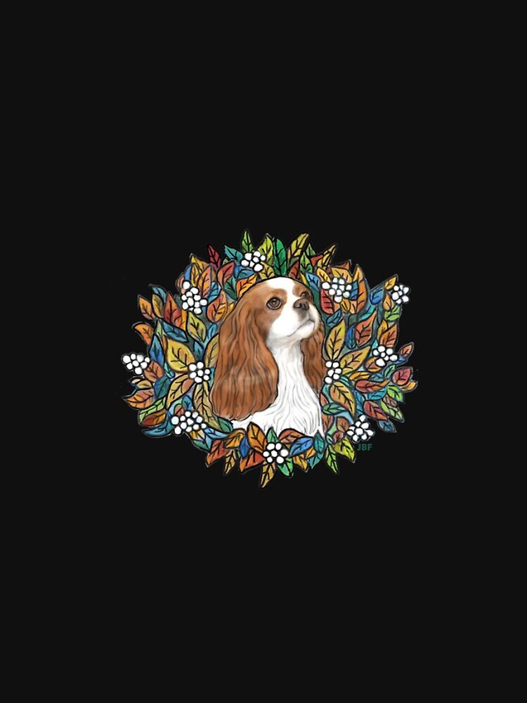 Blenheim Cavalier King Charles in Garden Wreath by JeanBFitzgerald