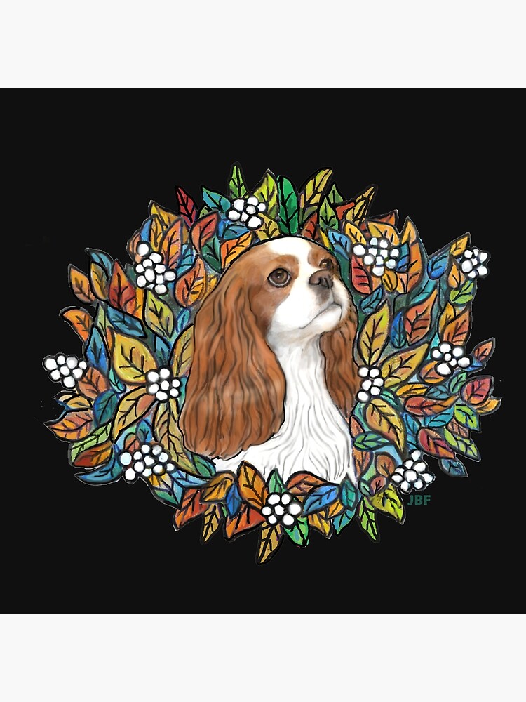 Blenheim Cavalier King Charles in Garden Wreath by JeanBFitzgerald