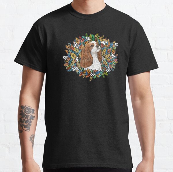 Blenheim Cavalier King Charles in Garden Wreath Classic T-Shirt