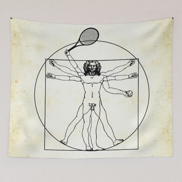 Item preview, Vitruvian Tennis Player - unique design (black drawing) designed and sold by FK-UK.
