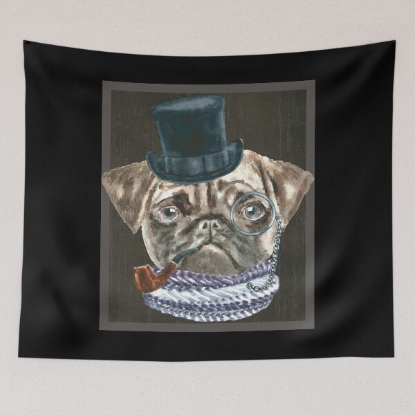 Item preview, Pug TopHat Monacle Pipe Scarf Dogs In Clothes designed and sold by Vroomie.